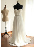 Off-shoulder Sleeves Pleats Chiffon Beads Sash Long Wedding Dress